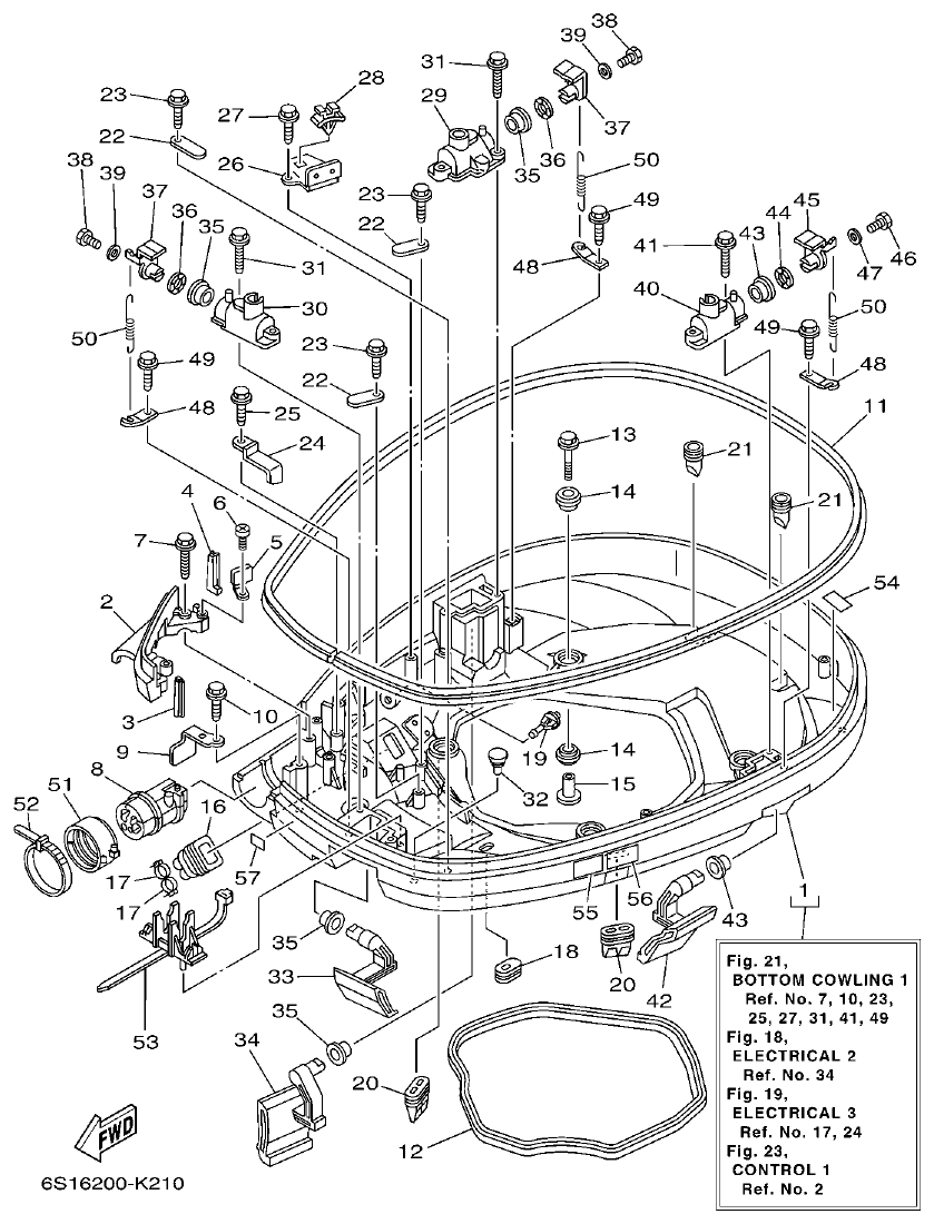 Yamaha F200BET, FL200BET BOTTOM COWLING 1 parts diagram